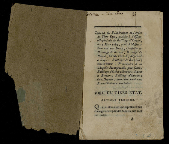 Cahier imprimé.