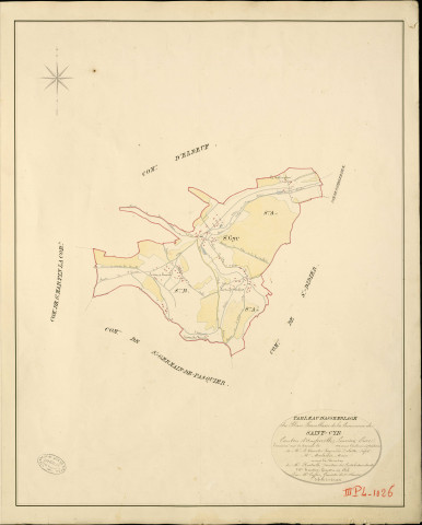 Saint-Cyr-la-Campagne. Tableau d'assemblage _ du Plan Parcellaire de la Commune de Saint-Cyr _ Canton d'Amfreville - Louviers - Eure. _ Terminé sur le Terrain en 1828 , sous l'administration de M. Le Vicomte Raymond Delaître , Préfet _ M. Malassis, Maire _ sous la Direction de M.Hurtrelle, Directeur des Contributions directes _ M. Hautier, Géomètre en Chef. _ Par M. Caffin, Géomètre de 1re classe.