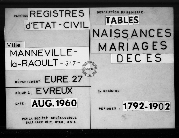 Tables (1792-1902)