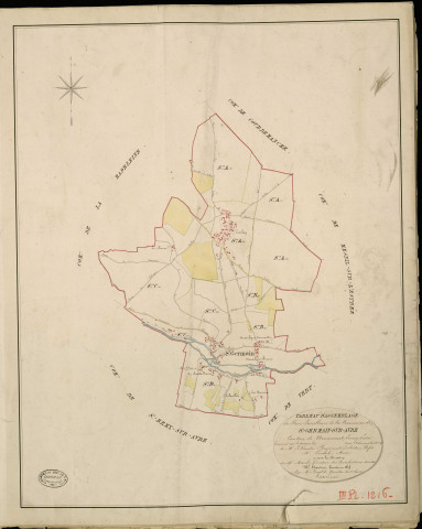 Saint-Germain-sur-Avre. Tableau d'assemblage _ du Plan Parcellaire de la Commune de St Germain sur Avre _ Canton de Nonancourt - Evreux - Eure. _ Terminé sur le Terrain le , sous l'administration de M. Le Vicomte Raymond Delaitre, Préfet _ M. Evrard, Maire _ et sous la Direction de M. Marel, Directeur des Contributions directes _ M. Hautier, Géomètre en Chef. _ Par M. Lenglet, Géomètre de 1re classe.