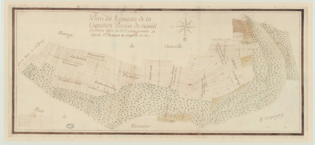 Mesnil-Jourdain (Le) - "Plan parcellaire du hameau de La Coqueterie, paroisse du Mesnil-Jourdain" *