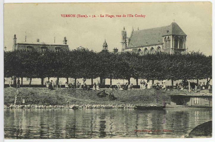 Vernon-Ville. La Plage, vue de l'Ile Corday.