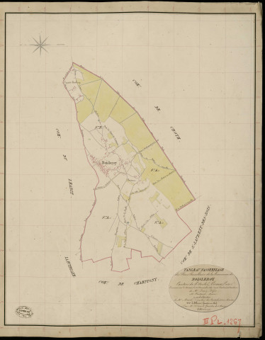 Bois-le-Roy. Tableau d'assemblage _ du Plan Parcellaire de la Commune de Boisleroy _ Canton de Saint André - Evreux - Eure. _ Terminé sur le Terrain le 20 Novembre 1837, sous l'administration de M. Passy, Préfet _ M. Fontaine, Maire _ et sous la Direction de M. Marel, Directeur des Contributions directes _ M. Le Fébure, Géomètre en Chef. _ Par M. Drouet, Géomètre de 1re classe.