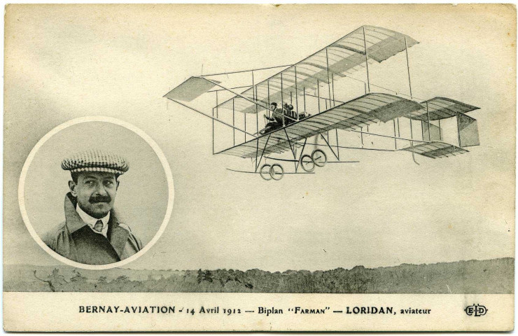 Bernay. Bernay-Aviation. - 14 avril 1912. - Biplan "Farman". - Loridan, aviateur.