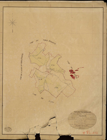 Trinité (La). Tableau d'assemblage _ du Plan Parcellaire de la Commune de la Trinité _ Canton de Evreux Sud - Evreux - Eure. _ Terminé sur le Terrain le 28 Aout 1842, sous l'administration de M. Zédé, Préfet _ M. Lépicoucher, Maire _ sous la Direction de M. Garnier, Directeur des Contributions directes _ M. Le Fébure, Géomètre en Chef. _ Par M. Boullenger, Géomètre de 1re classe.