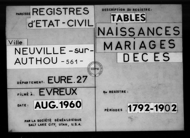 Tables (1792-1902)