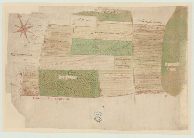 Courcelles - Quatre plans des terres de la Chartreuse de Bourbon-lès-Gaillon et du bois de Breuil. *