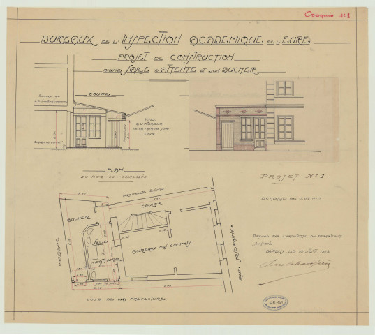 Evreux _"Bureaux de l'Inspection académique. Projet de construction d'une salle d'attente et d'un bûcher".