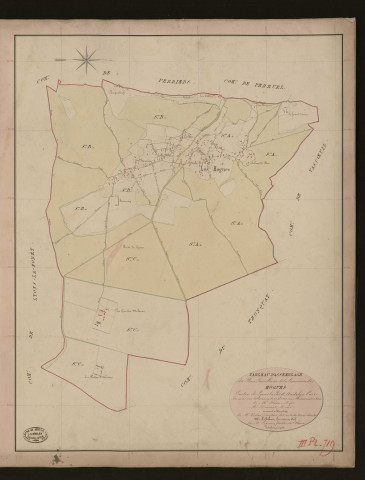 Hogues (Les). Tableau d'assemblage du Plan Parcellaire de la Commune des Hogues _ Canton de Lyons-la-Forêt - Andelys - Eure. _ Terminé sur le terrain le 15 octobre 1848, sous l'administration de M. Fléau, Préfet - M. Dumont, Maire et sous la direction de M. Violas, Directeur des Contributions directes. _ M. Le Fébure, Géomètre en Chef. _ Par M. Le Grain, Géomètre de 1re classee
