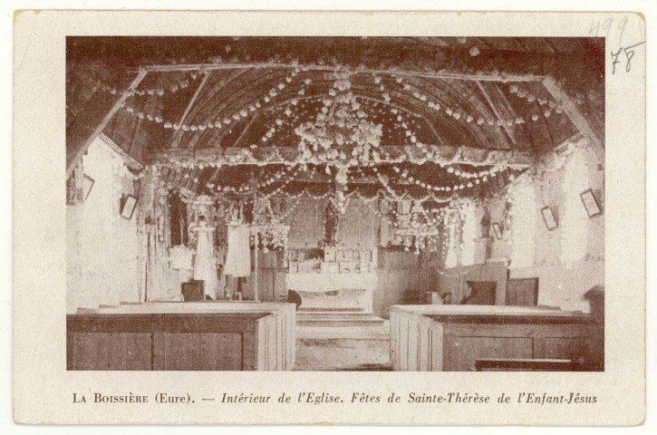 Boissière (La). Intérieur de l'Eglise. Fêtes de Sainte-Thérèse de l'Enfant-Jésus.