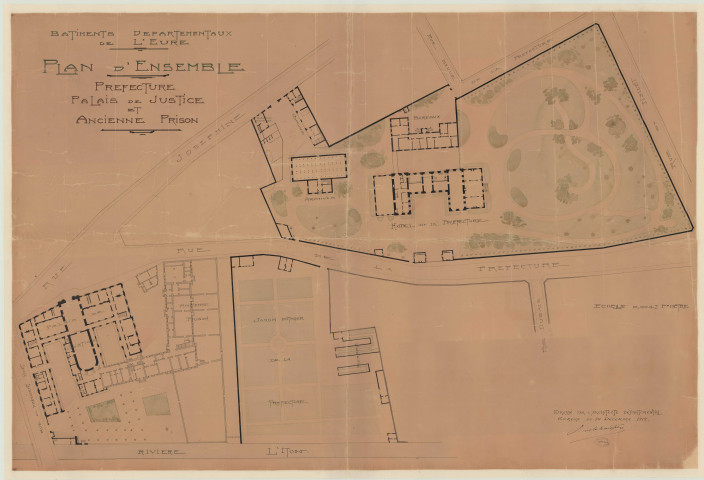 Evreux _"Plan d'ensemble Préfecture, Palais de Justice et Ancienne Prison".