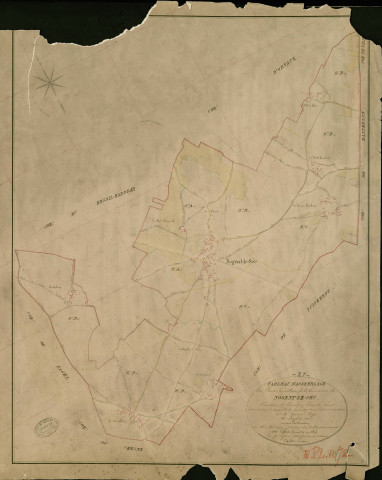 Nogent-le-Sec. Tableau d'assemblage _ du Plan Parcellaire de la Commune de Nogent-le-Sec _ Canton de Conches - Evreux - Eure. _ Terminé sur le Terrain le 30 Juin 1859 , sous l'administration de M. Janvier, Préfet _ M. Langlois, Maire _ sous la Direction de M. Masson, Directeur des Contributions directes _ M. Lefébure, Géomètre en Chef. _ Par M. Lefébure Désiré, Géomètre de 1re classe.