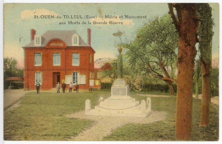 Saint-Ouen-du-Tilleul. Mairie et Monument aux Morts de la Grande Guerre.