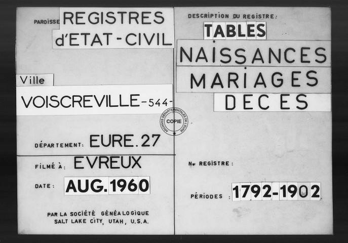 Tables (1792-1902)