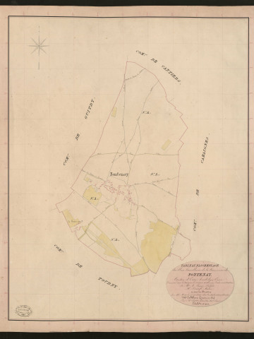 Fontenay-en-Vexin. Tableau d'assemblage du Plan Parcellaire de la Commune de Fontenay. _ Canton d'Ecos - Andelys - Eure. _ Terminé sur le terrain le 25 août 1836, sous l'administration de M. A Passy, Préfet - M. Picard, Maire et sous la direction de M. Marel, Directeur des Contributions directes. _ M. Le Fébure, Géomètre en Chef. _ Par M. Pizier, Géomètre de 1re classe
