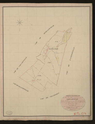 Gaillarbois. Tableau d'assemblage du Plan Parcellaire de la Commune de Gaillarbois. _ Canton de Fleury-sur-Andelle - Andelys - Eure. _ Terminé sur le terrain le 20 juillet 1835, sous l'administration de M. A. Passy, Préfet - M. Lainay, Maire et sous la direction de M. Marel, Directeur des Contributions directes. _ M. Le Fébure, Géomètre en Chef. _ Par M. Ledanois, Géomètre de 1re classe