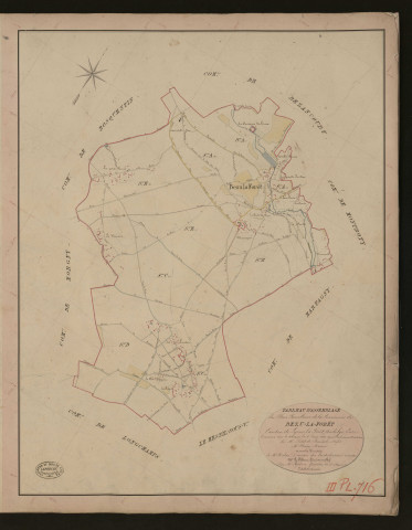 Bézu-la-Forêt. Tableau d'assemblage du Plan Parcellaire de la Commune de Bézu-la-Forêt _ Canton de Lyons-la-Forêt - Andelys - Eure. _ Terminé sur le terrain le 6 Juin 1849, sous l'administration de M. Petit de Bantel, Préfet - M. Fleury, Maire et sous la direction de M. Violas, Directeur des Contributions directes. _ M. Le Fébure, Géomètre en Chef. _ Par M. Lefebvre, Géomètre de 1re classe