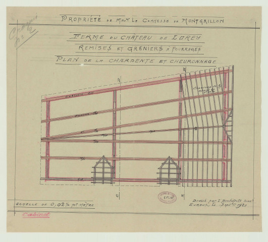 Breuilpont _"Ferme du château de Lorey. Propriété de Mme la comtesse de Montgrillon. Remise à grains et fourrage".