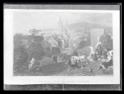 Lithographie représentant une vue de Caudebec-en-Caux (Seine-Maritime) prise des hauteurs du faubourg Saint-Clair.