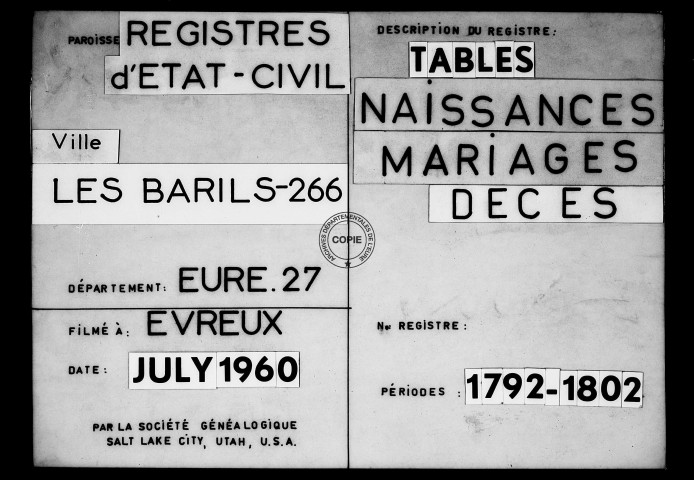 Tables (1792-1902)