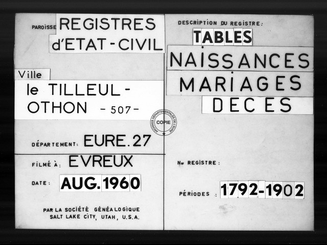 Tables (1792-1902)