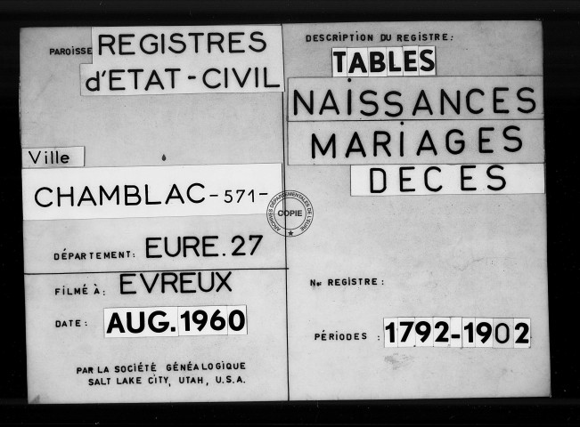 Tables (1792-1902)