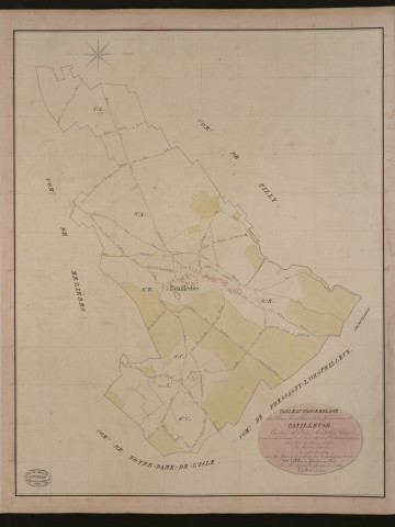 Panilleuse. Tableau d'assemblage du Plan Parcellaire de la Commune de Panilleuse. _ Canton d'Ecos - Andelys - Eure. _ Terminé sur le terrain le 11 juin 1837, sous l'administration de M. A Passy, Préfet - M. Mulot, Maire et sous la direction de M. Marel, Directeur des Contributions directes. _ M. Le Fébure, Géomètre en Chef. _ Par M. Renault, Géomètre de 1re classe