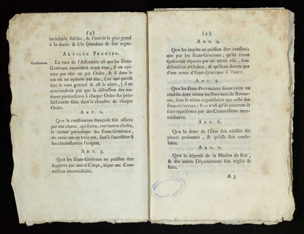 Cahier imprimé du Tiers-Etat.