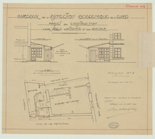 Evreux _"Bureaux de l'Inspection académique. Projet de construction d'une salle d'attente et d'un bûcher".