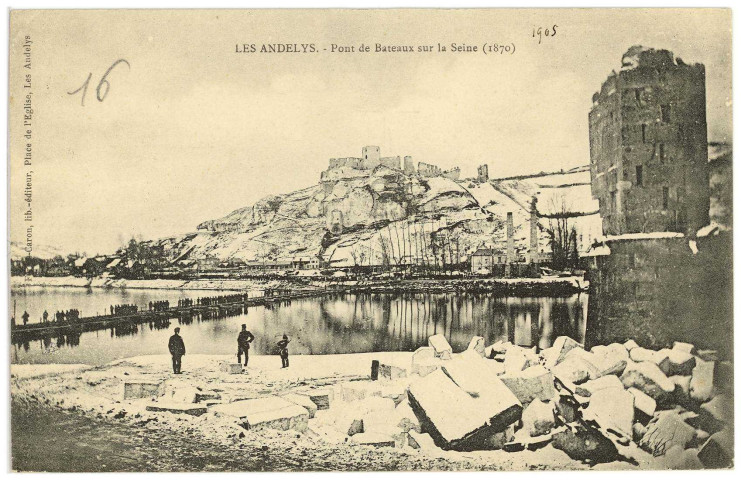 Andelys (Les). Pont de Bateaux sur la Seine (1870).