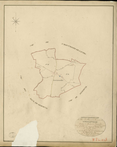 Guernanville. Tableau d'assemblage _ du Plan Parcellaire de la Commune de Guernanville _ Canton de Breteuil - Evreux - Eure. _ Terminé sur le Terrain en 1829 , sous l'administration de M. Le Vicomte Raymond Delaître , Préfet _ M. Cucuel, Maire _ sous la Direction de M.Boullenger, Directeur des Contributions directes _ M. Hautier, Géomètre en Chef. _ Par M. Gérard, Géomètre de 1re classe.