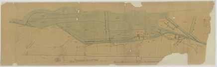 Plan et coupe du tracé de l'Iton à Navarre, entre la vanne du Chantier et l'Usine Bouillant.