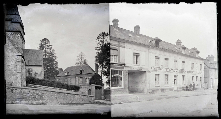 Maison bourgeoise et arrière de l'église de Ry (Seine-Maritime). Restaurant « Hôtel de Rouen » de Ry (Seine-Maritime).