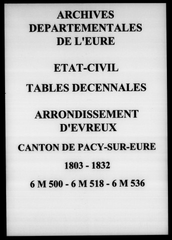 Canton de Pacy, Sur, Eure, 1803-1832