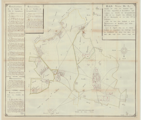 Lilly - "Plan visuel de la paroisse de Lilly, des hameaux …en dépendant et Bosquentin". *