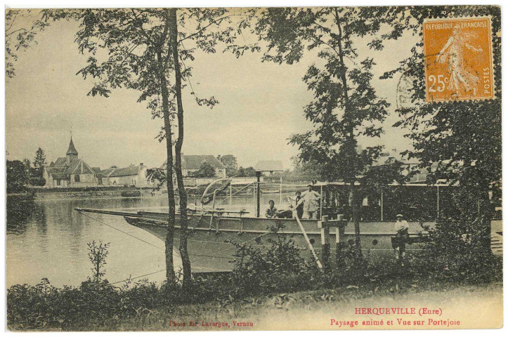 Herqueville. Paysage animé et vue sur Portejoie.