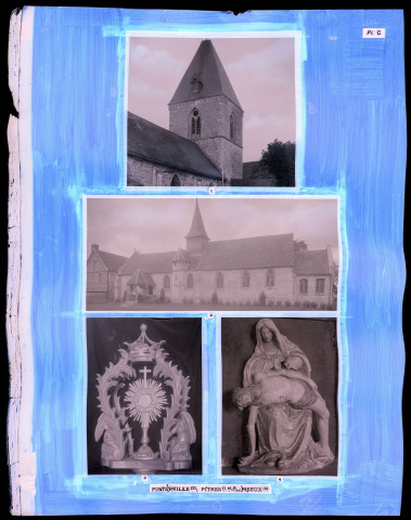 "Églises rurales du département de l'Eure" du chanoine Bonnenfant tome II, planche C Pinterville (Eure), Pîtres (Eure) et Piseux (Eure).