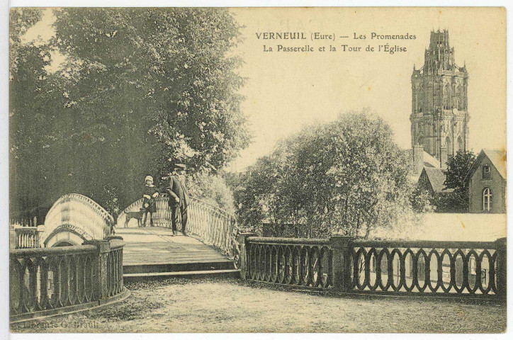 Verneuil-sur-Avre. Les Promenades - La Passerelle et la Tour de l'Eglise.