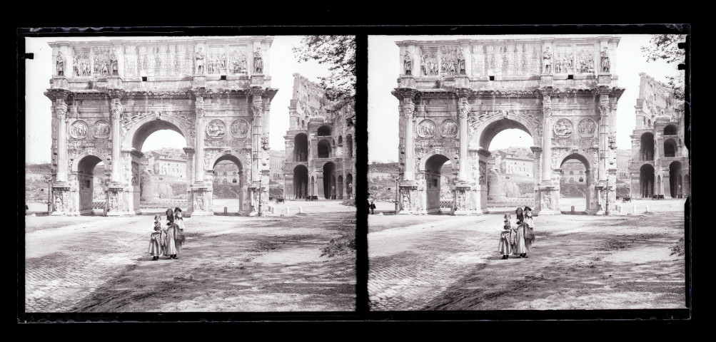 Arc de triomphe de Constantin, extrémité sud de la Via Sacra de Rome (Italie).
