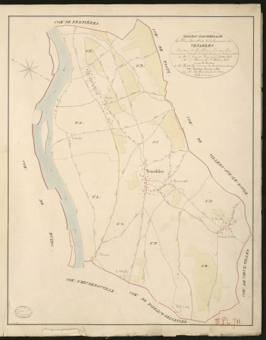 Venables. Tableau d'assemblage du Plan Parcellaire de la Commune de Venables _ Canton de Gaillon - Louviers - Eure. _ Terminé sur le terrain le 4 septembre 1829, sous l'administration de M. Le Vicomte Raymond Delaitre, Préfet - M. le Baron de St.-Hilaire, Maire et sous la direction de M. Hurtrelle, Directeur des Contributions directes. _ M. Hautier, Géomètre en Chef. _ Par M. Letailleur, Géomètre de 1re classe