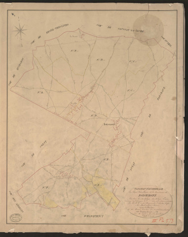 Boisemont. Tableau d'assemblage du Plan Parcellaire de la Commune de Boisemont. _ Canton des Andelys - Andelys - Eure. _ Terminé sur le terrain en 1830, sous l'administration de M. Le Vicomte Raymond Delaitre, Préfet - M. Carbonnier, Maire et sous la direction de M. Marel, Directeur des Contributions directes. _ - M. Hautier, Géomètre en chef. _ Par M. Lefebvre, Géomètre des classes