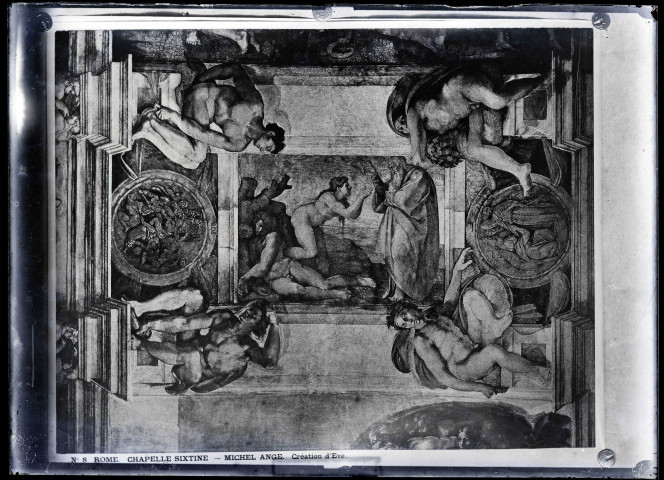 Plafond peint de la Chapelle Sixtine par Michel-Ange représentant la création d'Ève .