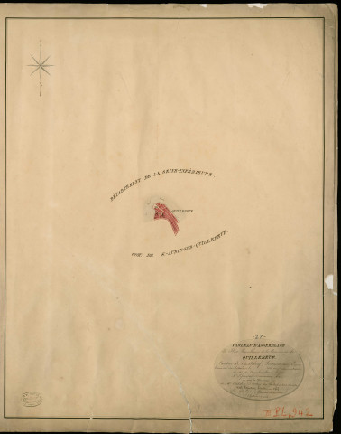 Quillebeuf-sur-Seine. Tableau d'assemblage _ du Plan Parcellaire de la Commune de Quillebeuf _ Canton de Quillebeuf - Pontaudemer - Eure. _ Terminé sur le Terrain en 1824, sous l'administration de M. de Chambaudoin, Préfet _ M. Lefrançois-Dumanoir, Maire _ sous la Direction de M. Aubelin, Directeur des Contributions directes _ M. Hautier, Géomètre en Chef. _ Par M. Lefebure, Géomètre de 1re classe.