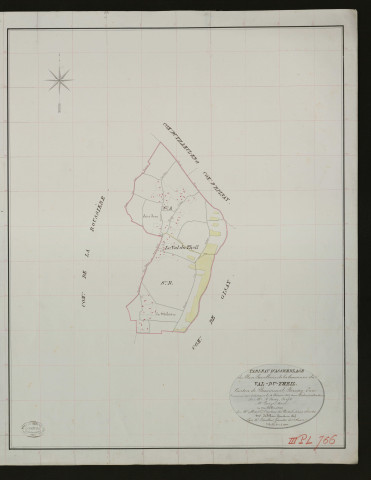Val-du-Theil (Le). Tableau d'assemblage _ du Plan Parcellaire de la Commune du Val-du-Theil. _ Canton de Beaumesnil - Bernay - Eure. _ Terminé sur le terrain le 13 février 1833 sous l'administration de M. A. Passy, Préfet _ M. Lange maire _ en sous la Direction de M. Marel, Directeur des Contributions directes. _ M. Le Fébure, Géomètre Chef. _ Par M. Letailleur, Géomètre de 1re classe.
