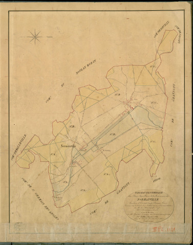 Normanville. Tableau d'assemblage _ du Plan Parcellaire de la Commune de Normanville _ Canton de Evreux (nord) - Evreux - Eure. _ Terminé sur le Terrain le 2 Juillet 1841 , sous l'administration de M. de Monicault, Préfet _ M. Doucerain, Maire _ sous la Direction de M. Garnier, Directeur des Contributions directes _ M. Le Fébure, Géomètre en Chef. _ Par M. Lenglet, Géomètre de 1re classe.