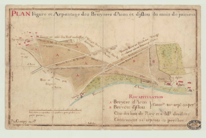 Acon - "Plan figuré et arpentage des bruyères d'Acon et d'Islou" *