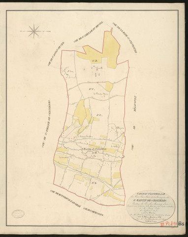 Saint-Martin-de-Cernières. Tableau d'assemblage _ du Plan Parcellaire de la Commune de Saint-Martin-de-Cernières _ Canton de Broglie - Bernay - Eure. _ Terminé sur le terrain le 5 Mai 1831, sous l'administration _ de M. Passy, Préfet _ M. Lefebvre, Maire _ et sous la Direction _ de M. Marel, Directeur des Contributions directes _ M. LeFébure, Géomètre en chef _ Par M. Letailleur Géomètre de 1ere classe.