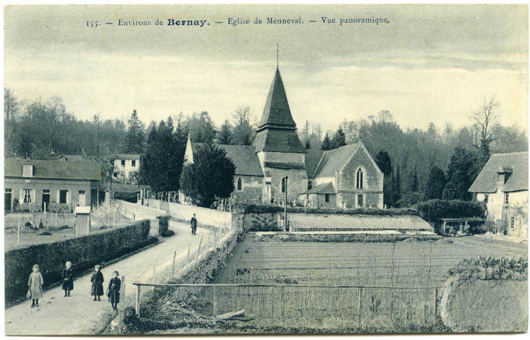Menneval. Environs de Bernay. - Eglise de Menneval - Vue panoramique.
