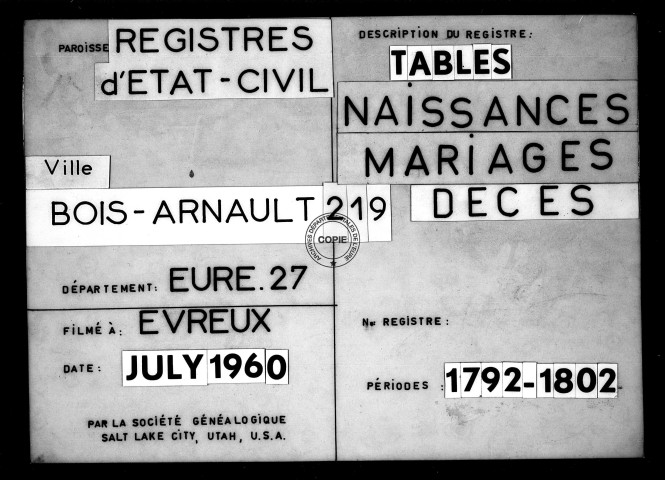 Tables (1792-1902)