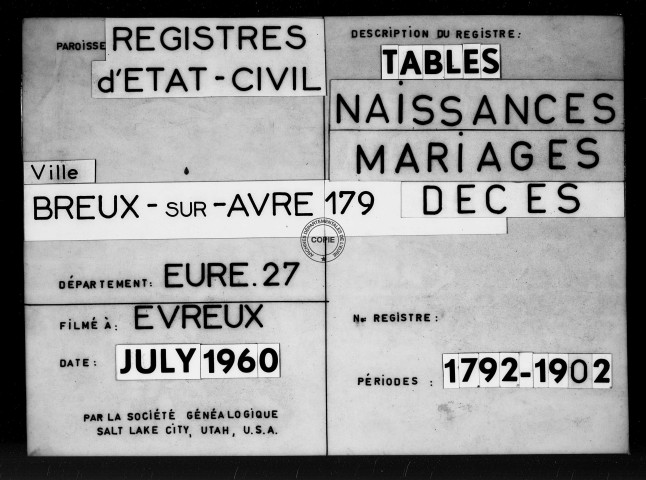 Tables (1792-1902)